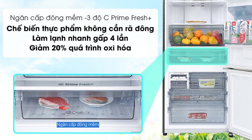 Thiết kế riêng một ngăn có công nghệ Prime Fresh giúp bảo quản thịt, cá tươi sống
