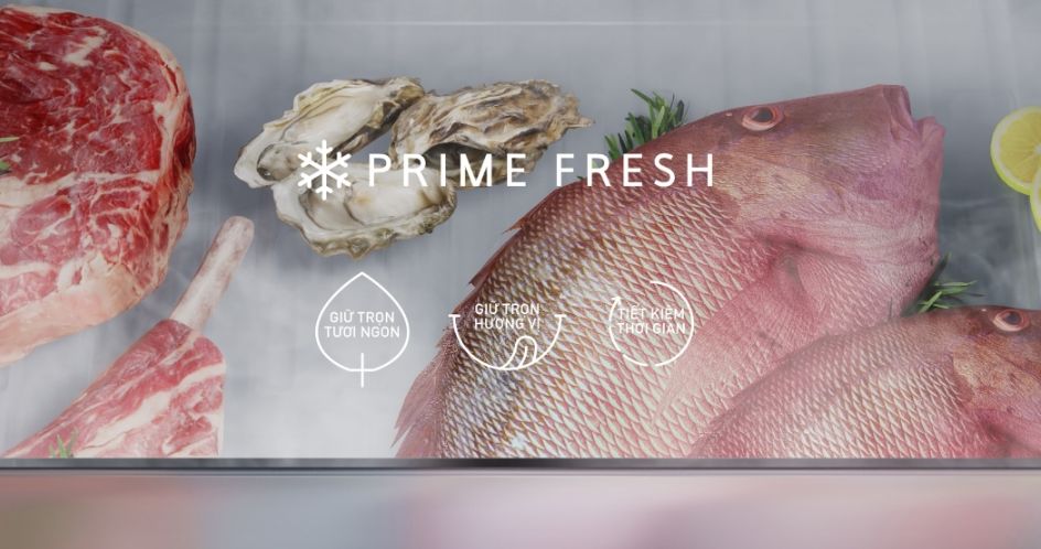 Ngăn đông mềm Prime Fresh sẽ bảo quản các loại thịt cá ở mức nhiệt chuẩn -3 độ C
