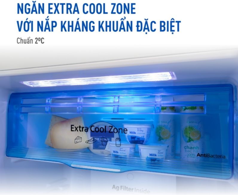 Tủ lạnh Panasonic NR-TV341BPKV 306 lít inverter 7 Ngăn mát sở hữu công nghệ Extra Cool Zone có nắp kháng khuẩn đặc biệt với nhiệt độ là 2 độ C
