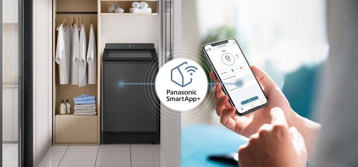 Máy giặt lồng đứng Panasonic NA-FD180W3BV 18 kg Inverter 7 Dễ dàng kết nối từ điện thoại qua máy giặt nhờ ứng dụng Panasonic SmartApp+
