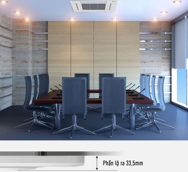 Dòng điều hòa Cassette âm trần với 4 hướng thổi được thiết kế với mặt phẳng nằm ngang