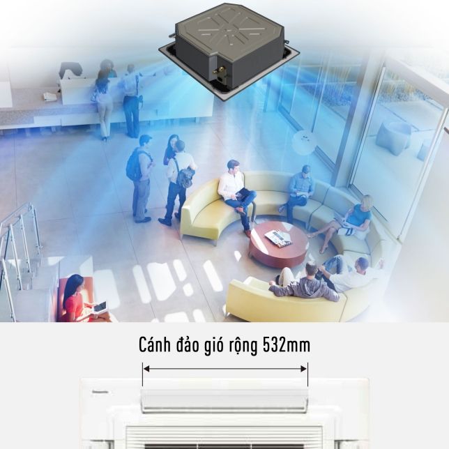Với thiết kế 4 hướng thổi cung cấp khí lạnh đồng đều và rộng hơn