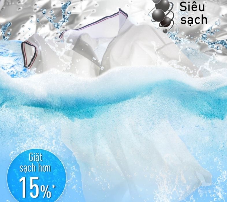 Chế độ giặt siêu sạch được trang bị sẽ thực hiện theo các quy trình ngâm tăng cường, xoay đảo mạnh