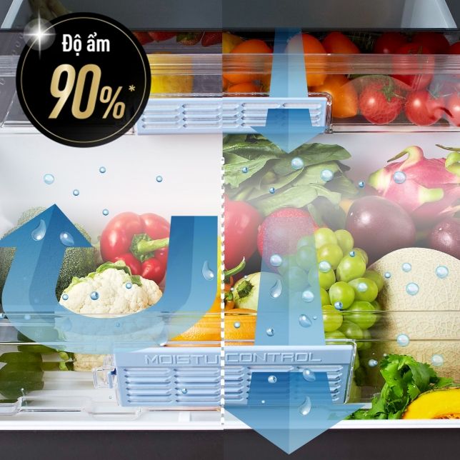 Tủ lạnh Multi Door Panasonic NR-F503GT-X2 491 lít inverter 4 Hai bộ lọc kiểm soát độ ẩm kép duy trì độ tươi ngon trên rau, củ quả