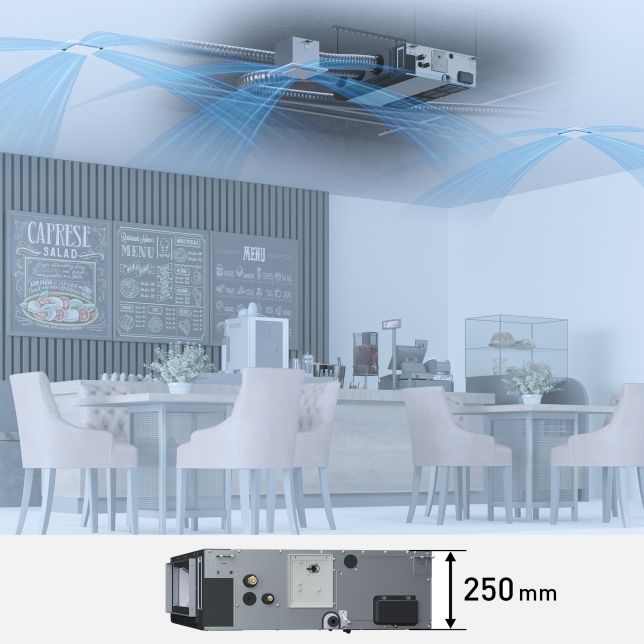 Dàn lạnh được thiết kế mới lạ, chiều cao chỉ có kích thước 250mm giảm xuống đến 40mm