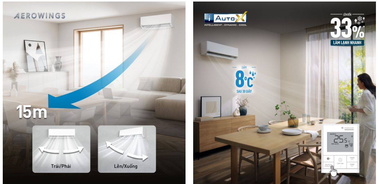 Điều hòa Panasonic U18BKH-8 18000BTU Inverter 1 chiều 9 Chức năng iAUTO X có khả năng làm mát nhanh hơn đến 33% và cung cấp luồng khí hiệu quả tới 15m