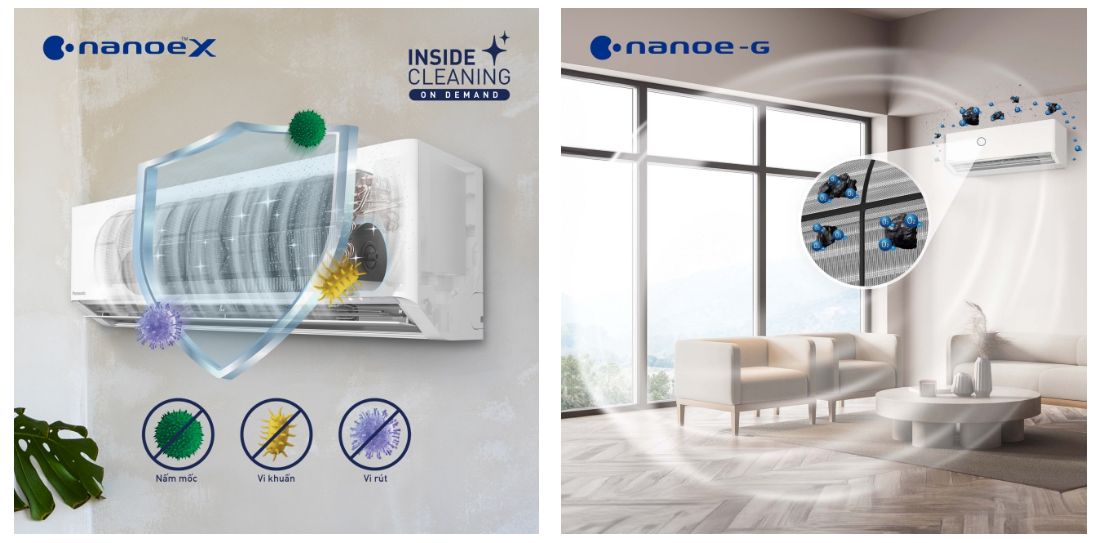 Nanoe G kết hợp Nanoe X loại bỏ bụi bẩn và vi khuẩn, nấm mốc, mùi hôi... hiệu quả 
