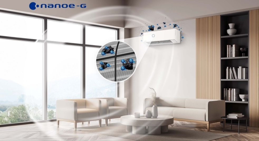 Điều hòa Panasonic N9AKH-8 9000BTU 1 chiều 4 Kích hoạt nanoe G sẽ giải phóng ra các ion âm để bắt giữ hạt bụi nhỏ có kích thước PM2.