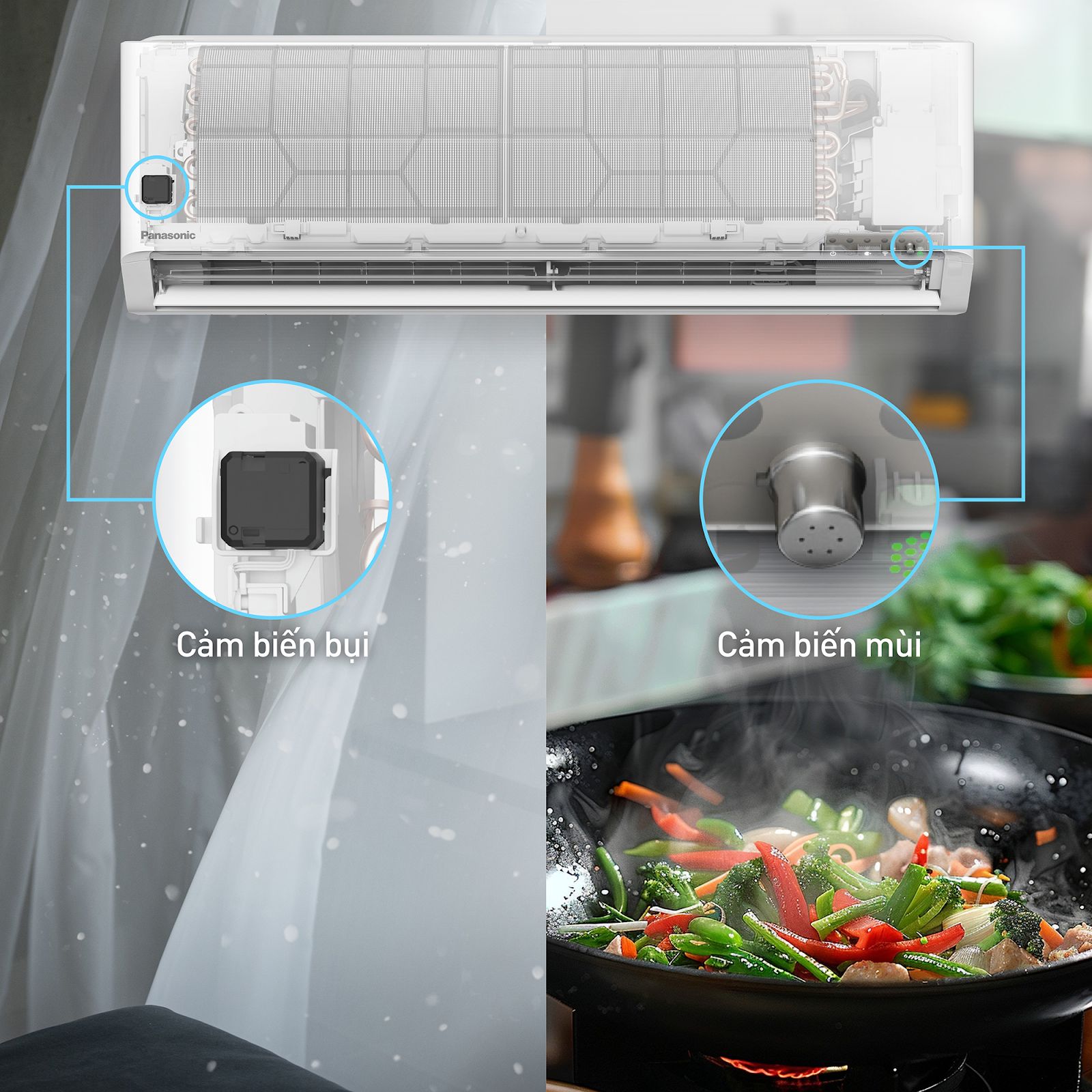 Panasonic XZ18BKH-8 được tích hợp cảm biến nhạy bén với bụi và mùi, giúp phát hiện các hạt bụi mịn PM2.5 và các loại mùi hôi khó chịu