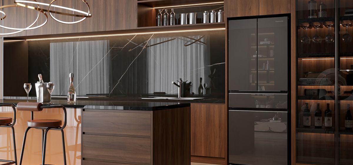 Tủ lạnh Panasonic NR-YW590XJKV inveter 545 lít 2 NR-YW590XJKV sở hữu thiết kế sang trọng với mặt kính gương đen cao cấp